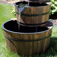 30-Inch 3-Tier Wood Barrel Outdoor Water Fountain - Electric Submersible Pump