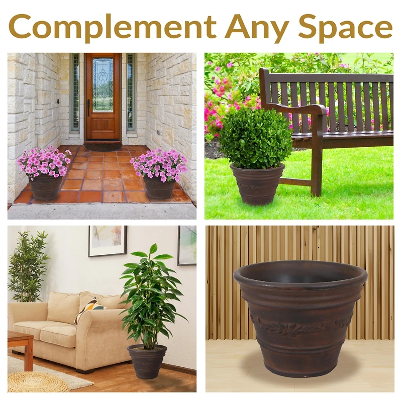 Laurel 13" Outdoor Double-Walled Polyresin Planter with Uv-Resistant Rust Finish - Set of 4