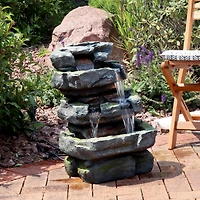 Sunnydaze Decor 23-Inch Stone Waterfall Polyresin and Fiberglass Outdoor Tiered Fountain with Led Lights