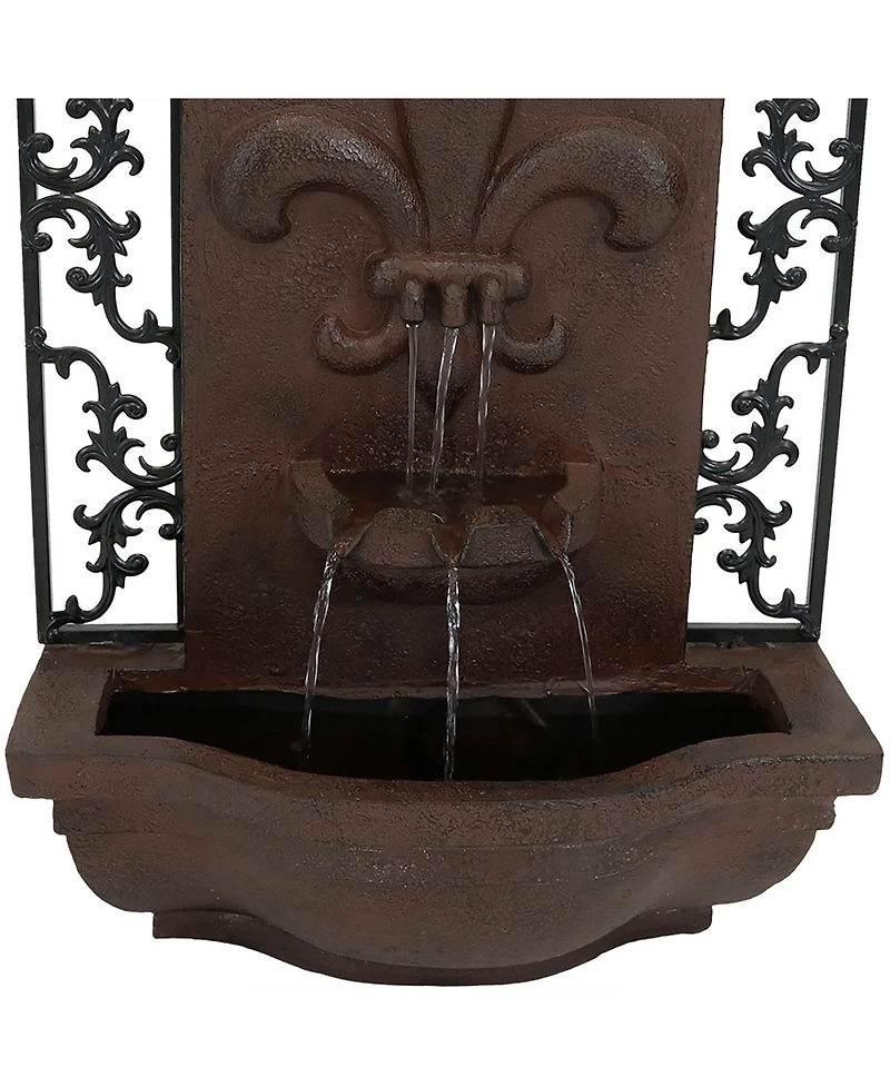 Sunnydaze Decor French Lily 33-Inch Polystone Outdoor Wall Water Fountain - Electric Submersible Pump - Iron Finish