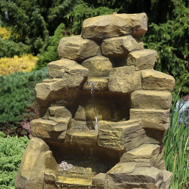 37"H Electric Fiberglass Stone Falls Waterfall Outdoor Water Fountain