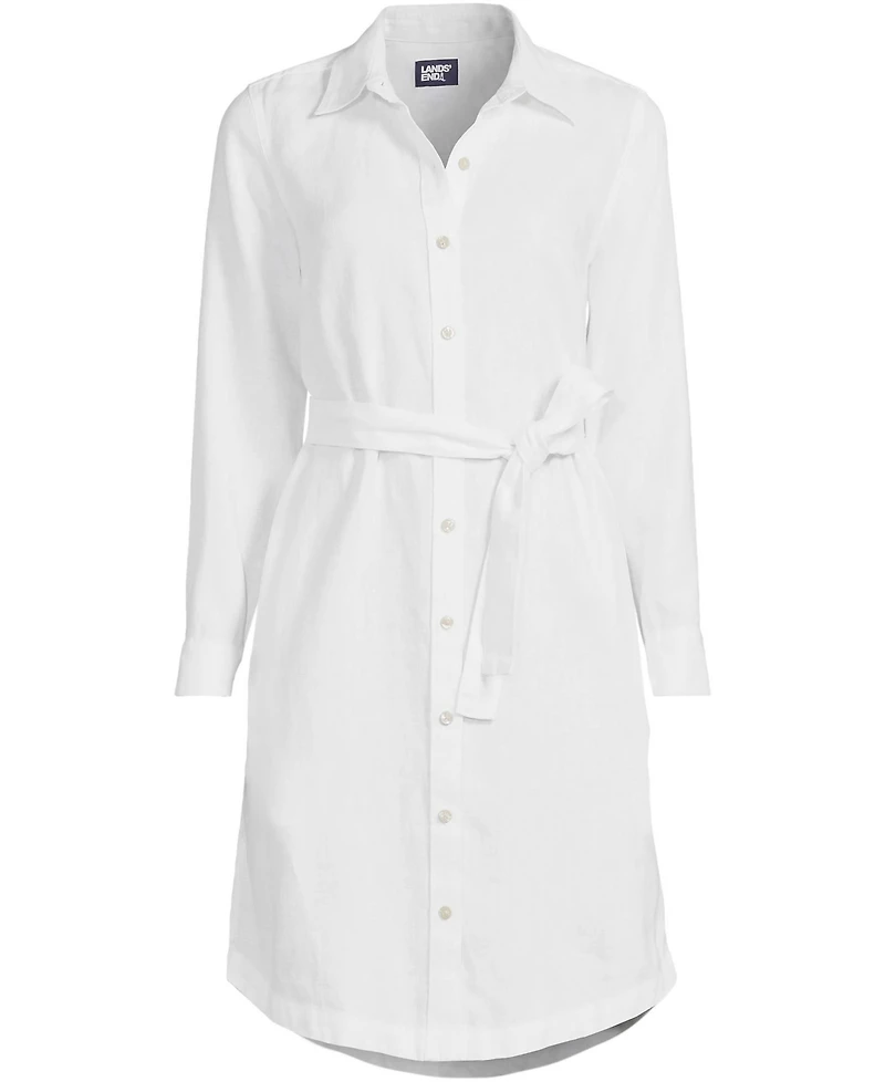 Lands' End Women's Plus Long Sleeve Linen Shirt Dress
