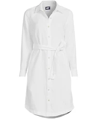 Lands' End Women's Plus Long Sleeve Linen Shirt Dress