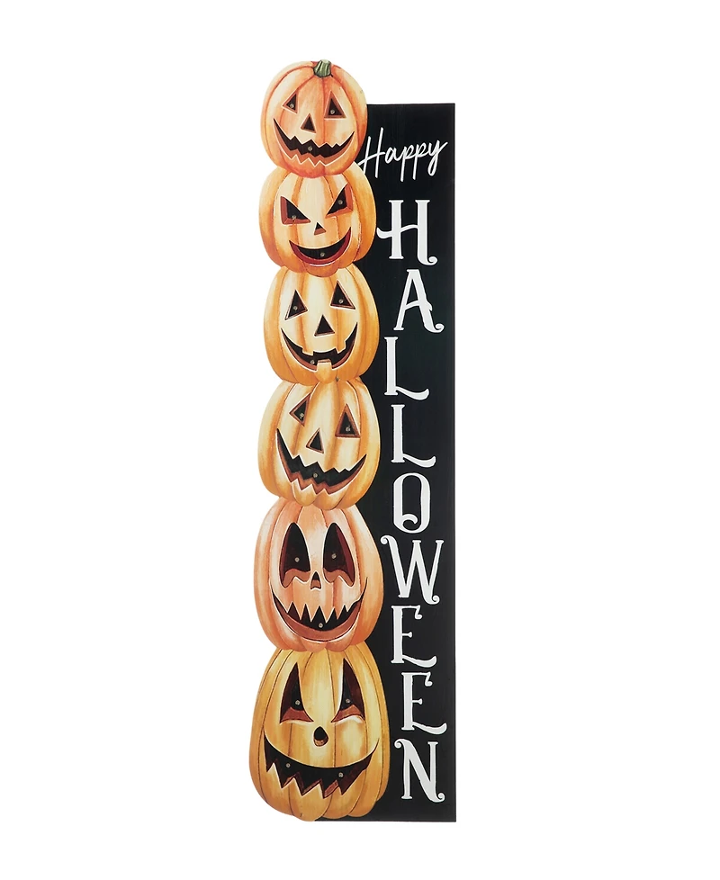 Glitzhome 42"H Lighted Halloween Wooden Stacked Pumpkins Porch Sign with Timer