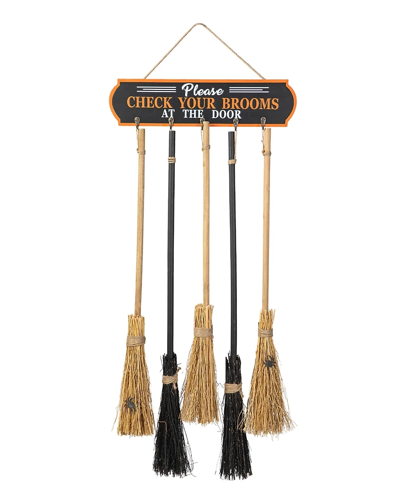Glitzhome 42"H Halloween Wooden Brooms Parking Porch Decor