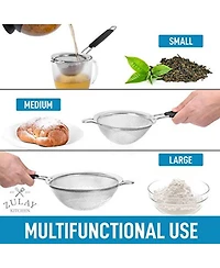 Premium Stainless Steel Fine Mesh Strainer Set - Strainers for Kitchen (Set of 3) with Non-slip Handles