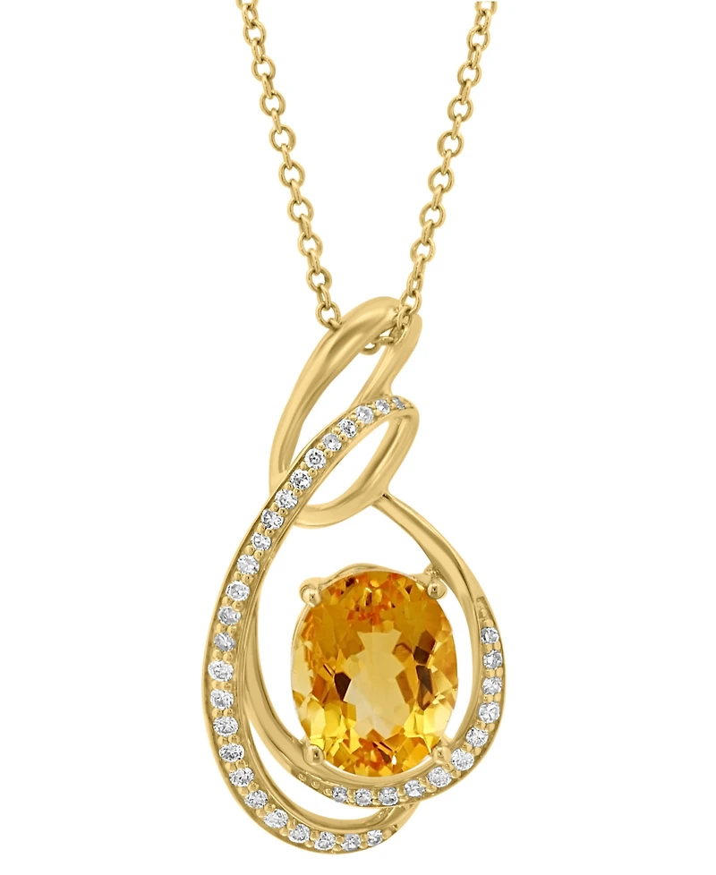 Effy Citrine (3 ct. t.w.) & Diamond (1/5 ct. t.w.) Swirl 18" Pendant Necklace in 14k Gold