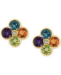 Effy Multi-Gemstone (2-1/4 ct. t.w.) & Diamond Accent Flower Stud Earrings in 14k Gold