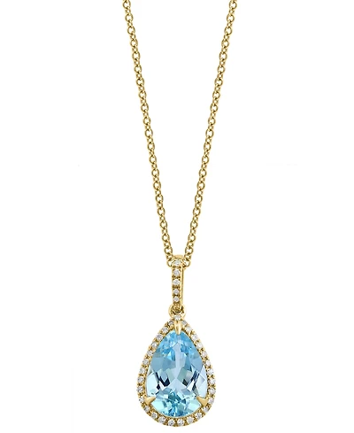 Effy Sky Blue Topaz (3-5/8 ct. t.w.) & Diamond (1/8 ct. t.w.) Pear 18" Pendant Necklace in 14k Gold