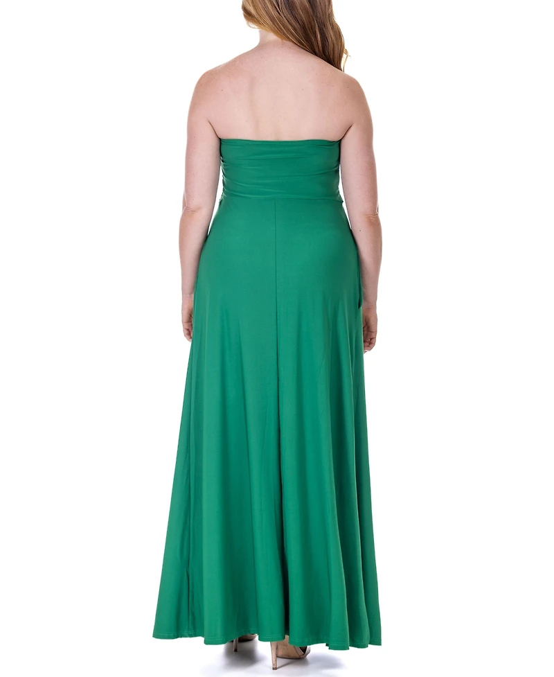 24seven Comfort Apparel Pleated A Line Strapless Maxi Pocket Dress