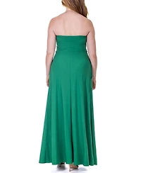 24seven Comfort Apparel Pleated A Line Strapless Maxi Pocket Dress