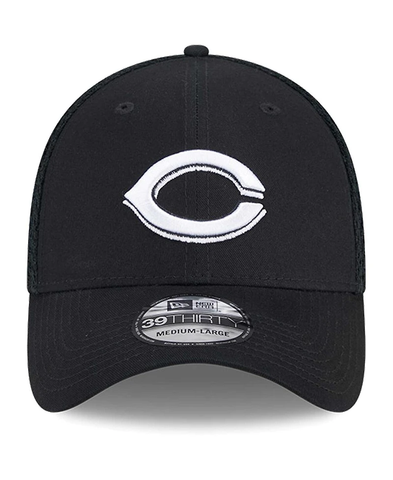New Era Men's Cincinnati Reds Evergreen Black White Neo 39Thirty Flex Hat