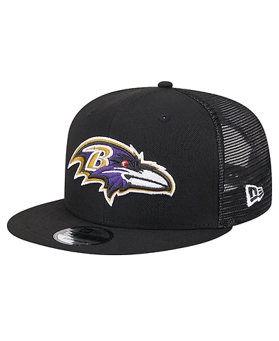 New Era Men's Black Baltimore Ravens Main Trucker 9Fifty Snapback Hat