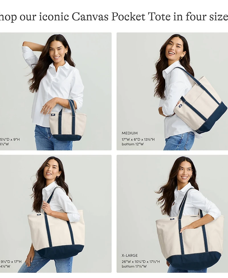 Lands' End Large Solid Canvas Pocket Tote with Open Top and Long Handle