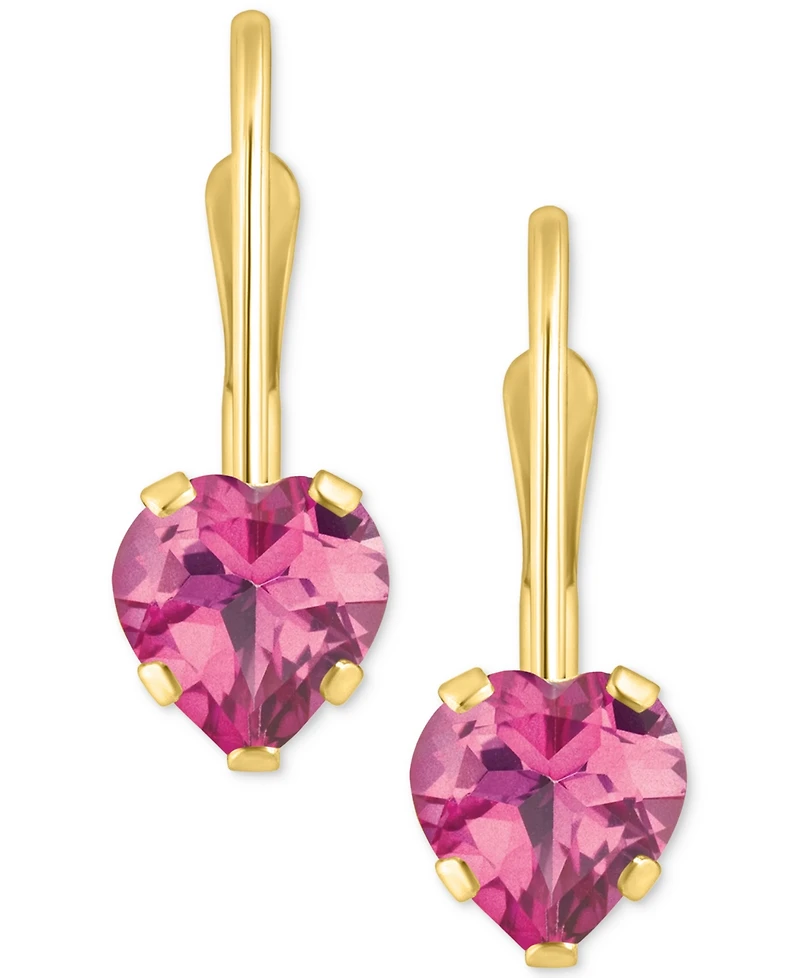 Pink Sapphire Heart-Shaped Solitaire Leverback Earrings (1-1/10 ct. t.w.) 10k Gold