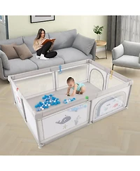 Slickblue Toddler Large Playpen with Pull Rings Ocean Balls and Cute Pattern