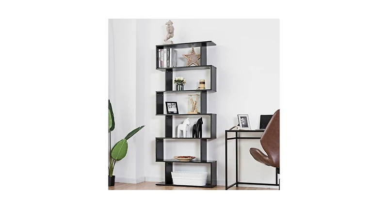 6-Tier S-Shaped Bookcase Z-Shelf Style Storage Bookshelf
