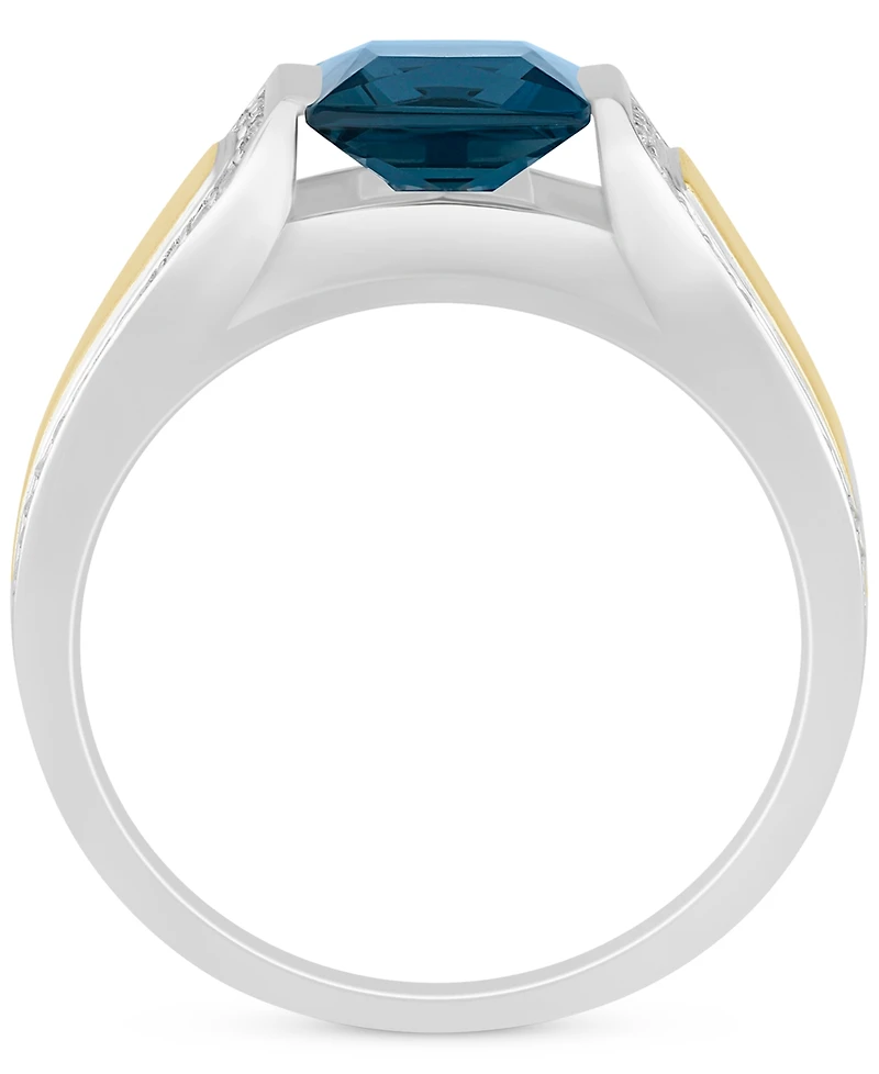 Men's London Blue Topaz (2-1/2 ct. t.w.) & Diamond (1/4 Ring Sterling Silver 14k Gold-Plate