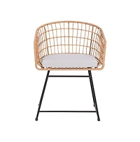 Ari Three Piece All-Weather Rattan Rope Patio Set With Acacia Wood Top Side Table And Two Chairs With Cushions