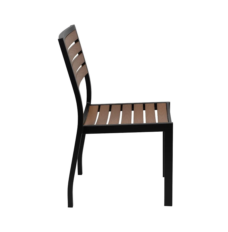 Calle 7 Piece Outdoor Faux Teak Poly Slat Furniture Set - Table, 4 Chairs And Patio Umbrella Base