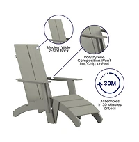 Piedmont Adirondack Modern Slatted Back Patio Chair With Accompanying Foot Ottoman