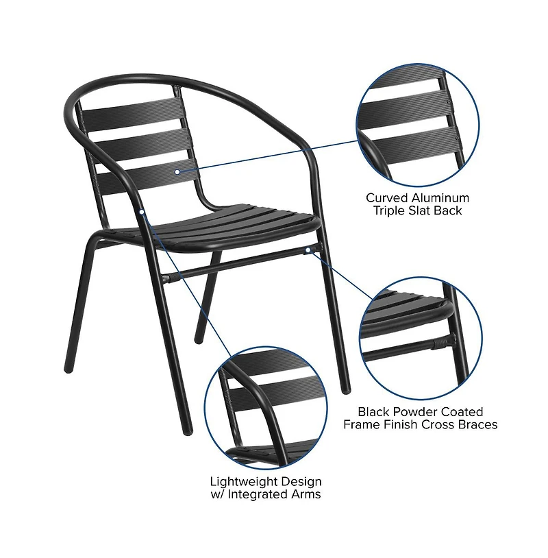 Patio Table & Chairs Set With Rectangular Metal Table With Tempered Glass Top And Stacking Chairs