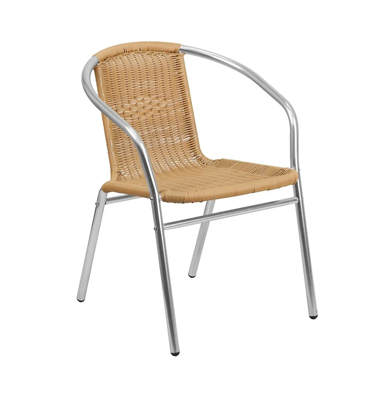 23.5" Square Aluminum Garden Patio Table Set With 4 Rattan Chairs