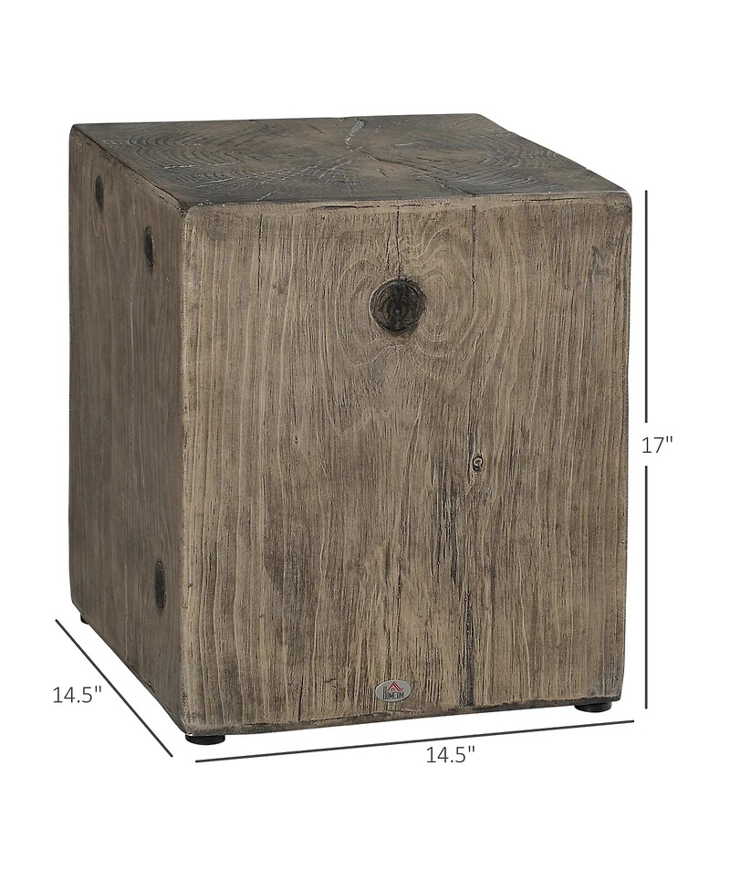 Homcom Decorative Side Table with Square Tabletop, Rustic End Table with Wood Grain Finish, for Indoors and Outdoors, Grey