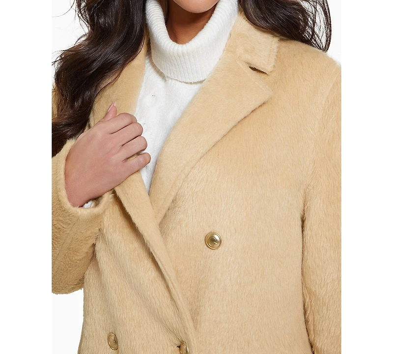 Guess Women's Textured Double-Breasted Notched-Collar Coat