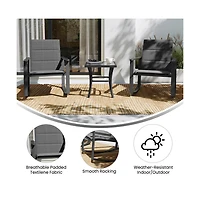 Brevyn 3 Piece Outdoor Bistro Set With Flex Comfort Rocking Chairs And Steel Framed Glass Top Table