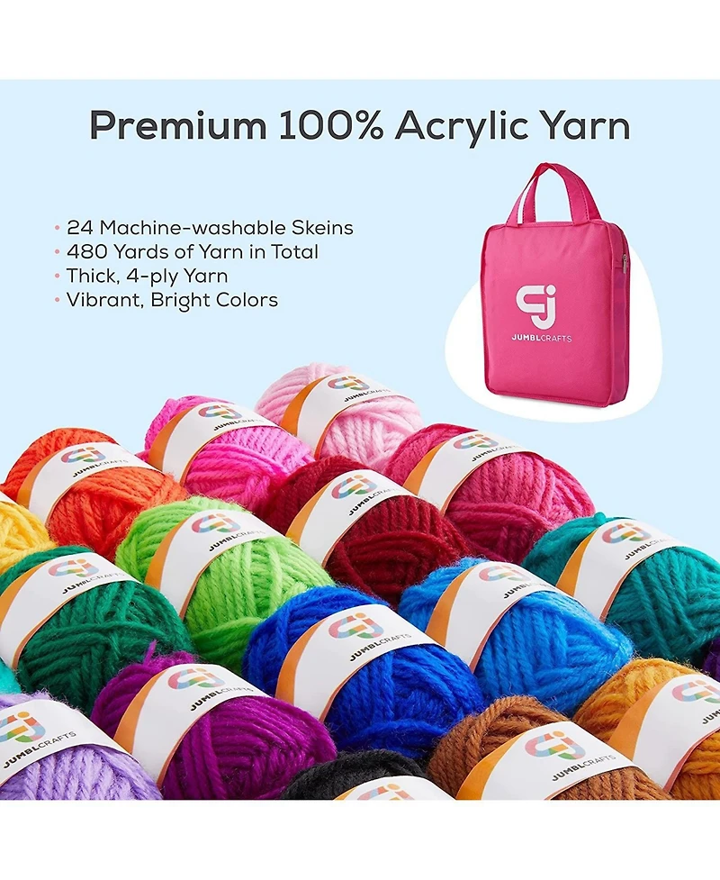 Jumbl JumblCrafts Crochet Kit w/Crochet Hooks, 24 Acrylic Yarn Set & More