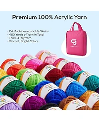 Jumbl JumblCrafts Crochet Kit w/Crochet Hooks, 24 Acrylic Yarn Set & More