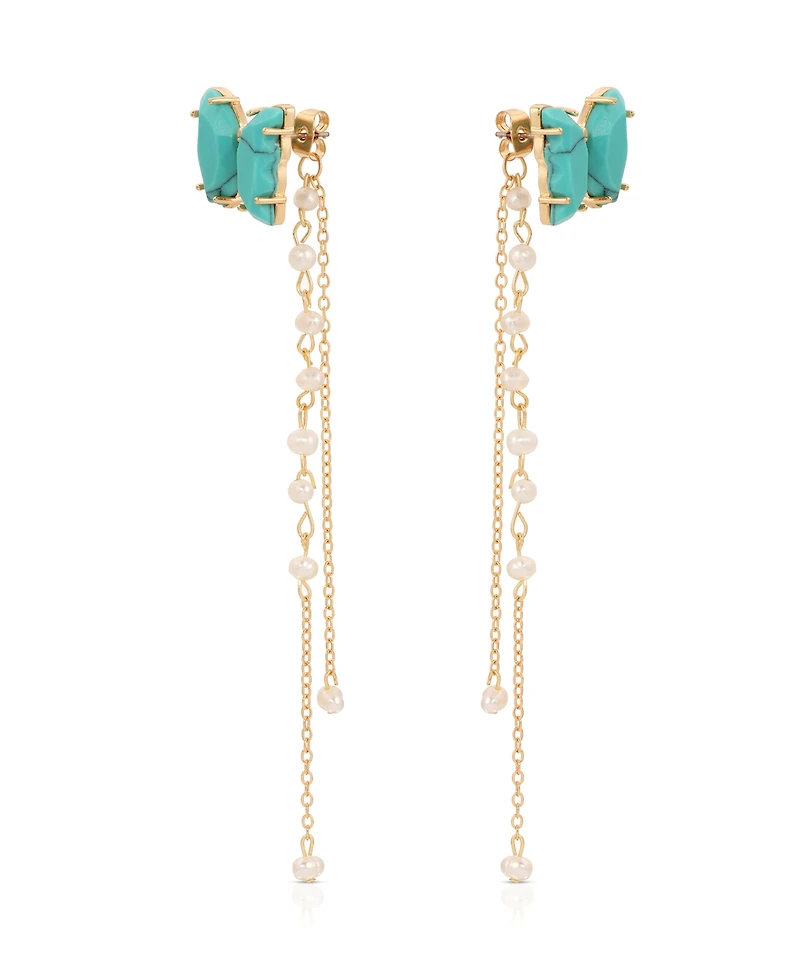 Ettika Turquoise Butterfly Freshwater Pearl Chain Dangle Earrings
