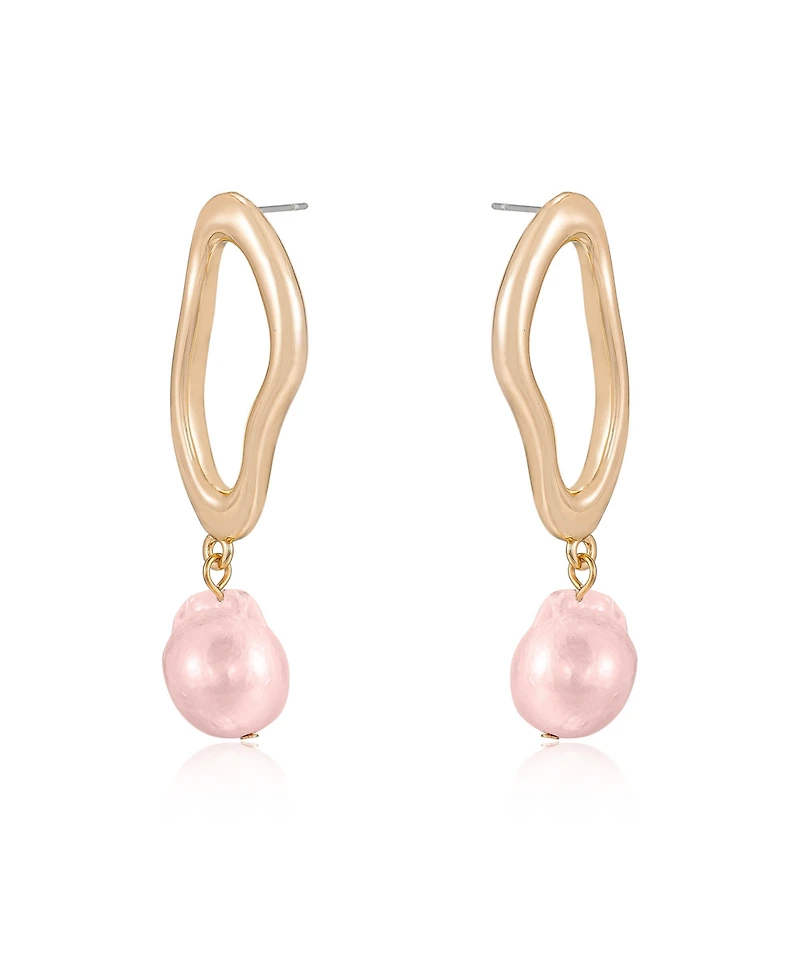 Ettika Open Circle 18k Gold Plated and Pink Freshwater Pearl Dangle Earrings