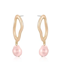 Ettika Open Circle 18k Gold Plated and Pink Freshwater Pearl Dangle Earrings