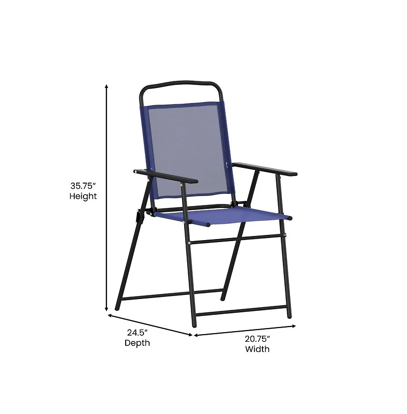 Munroe Set Of Textilene Folding Sling Style Patio Chairs With Armrests