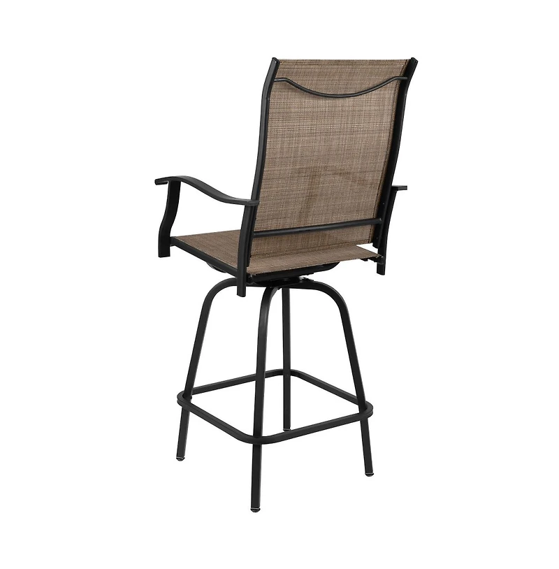 Merrick Lane Set Of 2 Brett High Back Bar Height Swivel Patio Stools With Powder Coated Metal Frames And Textilene Upholstery