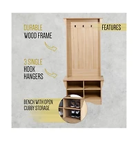 Hall Tree With Divided Storage Bench, 3 Hook Coat Rack, 4 Cubby Bench For