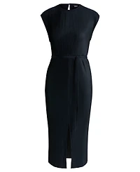 Boss by Hugo Women's High-Shine Plisse Belted Sleeveless Dress