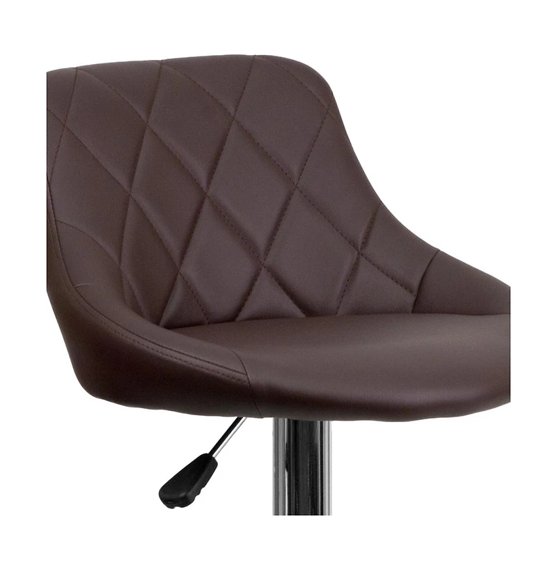 Bucket Seat Adjustable Height Barstool With Diamond Pattern Back
