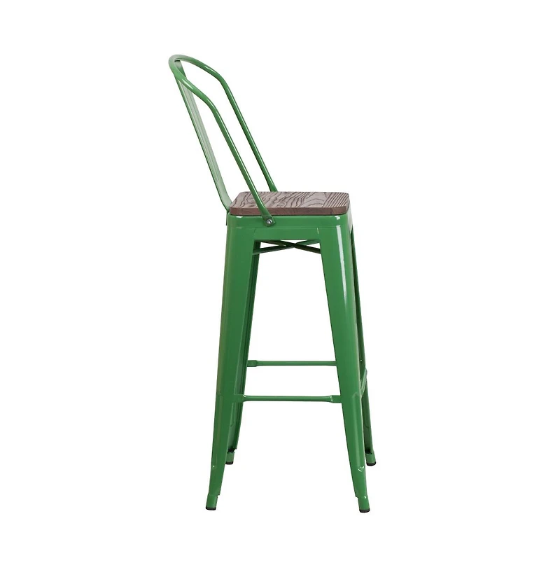 Donnelly Metal Dining Stool With Curved Slatted Back And Textured Wood Seat