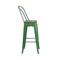 Donnelly Metal Dining Stool With Curved Slatted Back And Textured Wood Seat