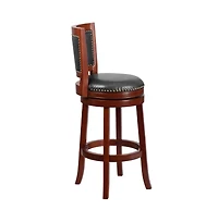 Amara Series Wooden Stool With Open Panel Back With Accent And Seat