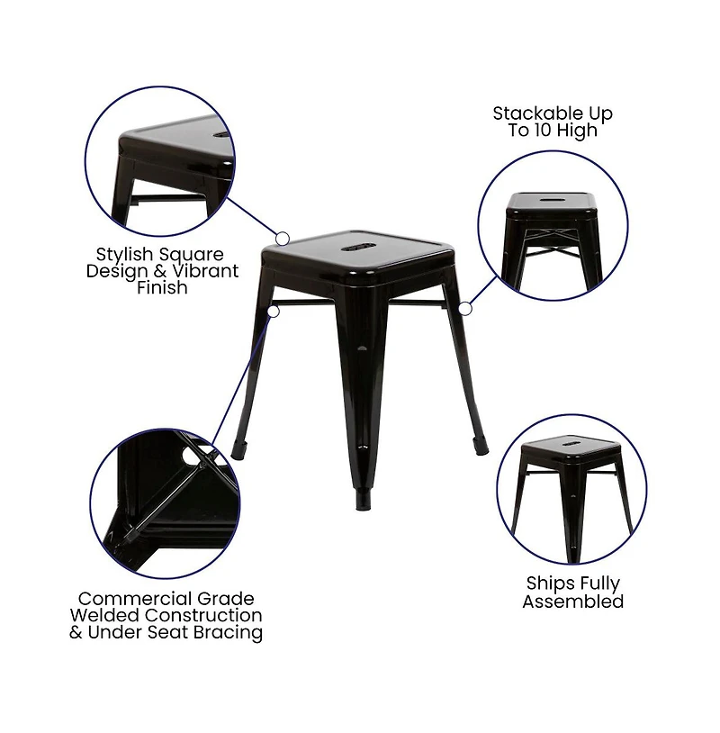 Merrick Lane Set Of 4 Sloane 18" High Backless Stacking Dining Stools With Durable Metal Frame