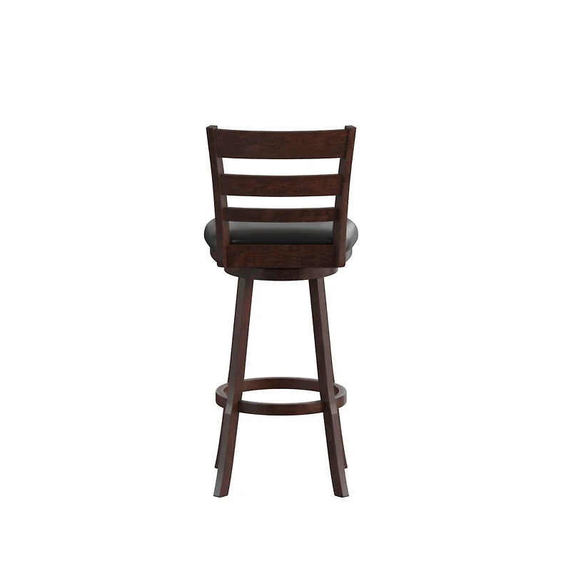 Silla 30" Classic Wooden Ladderback Swivel Bar Height Stool With Upholstered Padded Seat And Integrated Footrest