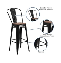 Donnelly Metal Dining Stool With Curved Slatted Back And Textured Wood Seat