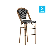 Sacha Set Of Two Stacking Bistro Bar Stools With Pe Seats And Backs Metal Frames For Indoor/Outdoor Use
