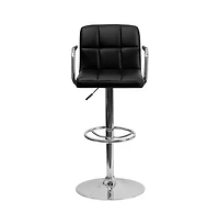Contemporary Quilted Vinyl Adjustable Height Barstool With Arms
