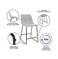 24 Inch Faux Counter Height Bucket Seat Stools, Set Of 2