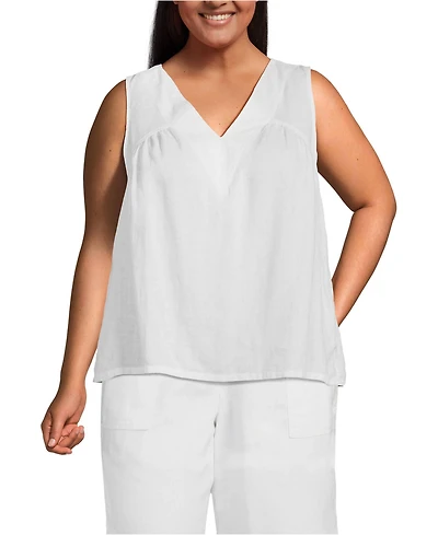 Lands' End Plus Linen V Neck Top